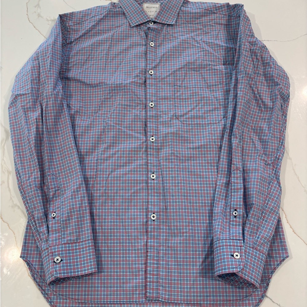 Billy Reid Red and Blue Plaid Button Down Shirt